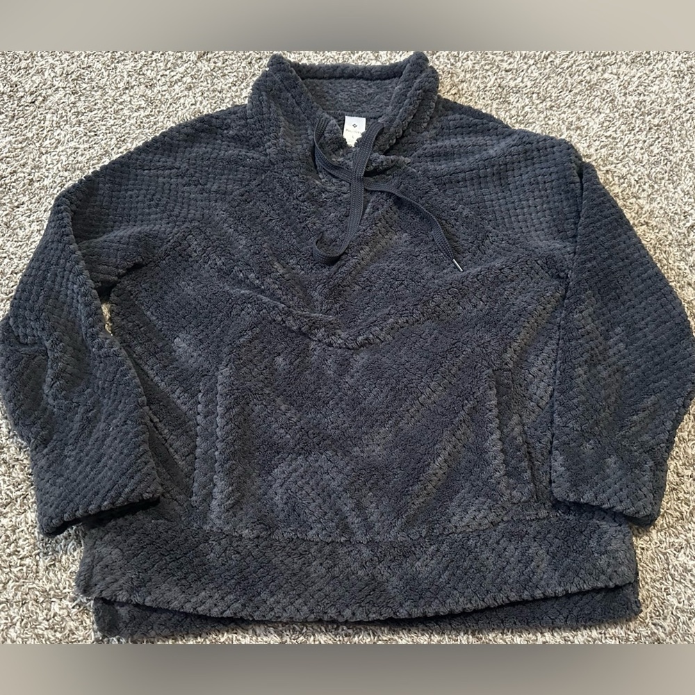 Plush Pullover Gray Cowl Neck Drawstring Kangaroo Pocket Sweater by Members Mark